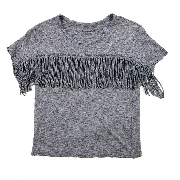 Zadig & Voltaire Satcha Fringes Western gray short-sleeve top t-shirt wool small - Picture 9 of 16